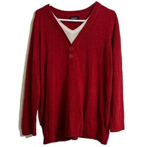 Vintage Avenue Sweater Red Plus Size Dress Shirt 2 Top Buttons Long Sleeve 18/20